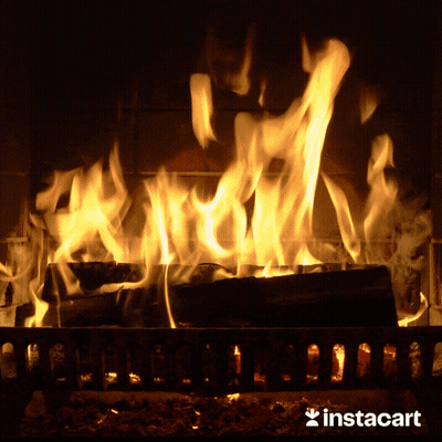 A Picture Of A Fireplace With Instacart Written On The Bottom GIF