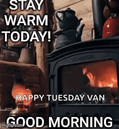 A Picture Of A Fireplace With The Words `` Stay Warm Today ! '' GIF