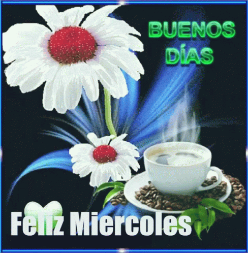 A Picture Of A Flower And A Cup Of Coffee Says Buenos Dias GIF
