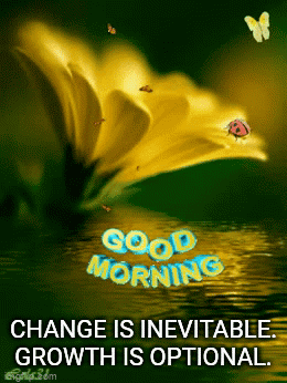 A Picture Of A Flower With A Ladybug On It And The Words Good Morning Change Is Inevitable Growth Is Optional GIF