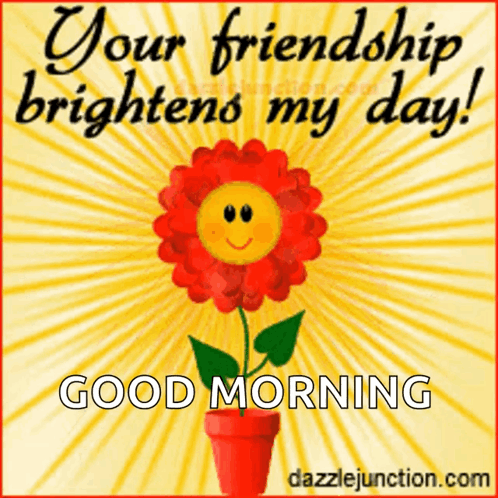 A Picture Of A Flower With A Smiley Face On It And The Words " Your Friendship Brightens My Day " GIF