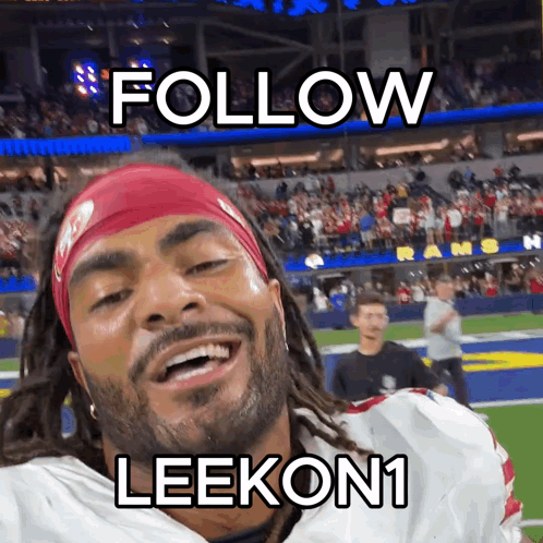 A Picture Of A Football Player With The Caption Follow Leekon 1 GIF