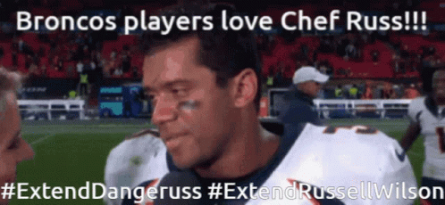 A Picture Of A Football Player With The Words Broncos Players Love Chef Russ GIF
