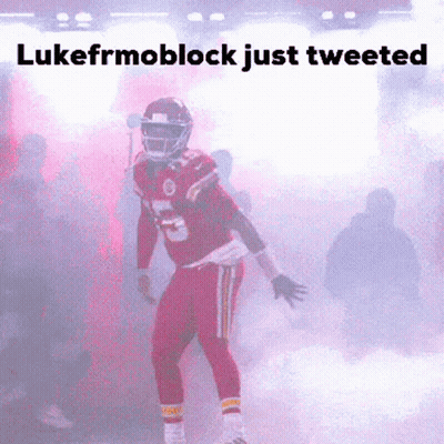 A Picture Of A Football Player With The Words Lukefrmoblock Just Tweeted Above Him GIF