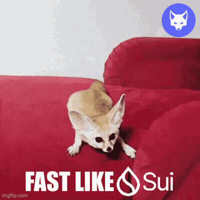 A Picture Of A Fox On A Red Couch With The Words Fast Like Sui GIF