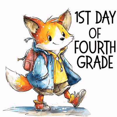 A Picture Of A Fox With The Words 1St Day Of Fourth Grade GIF