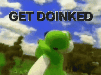 A Picture Of A Frog With The Words Get Doinked GIF