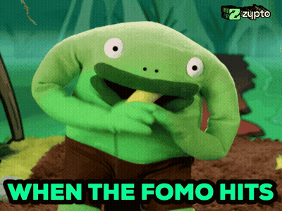 A Picture Of A Frog With The Words When The Fomo Hits GIF