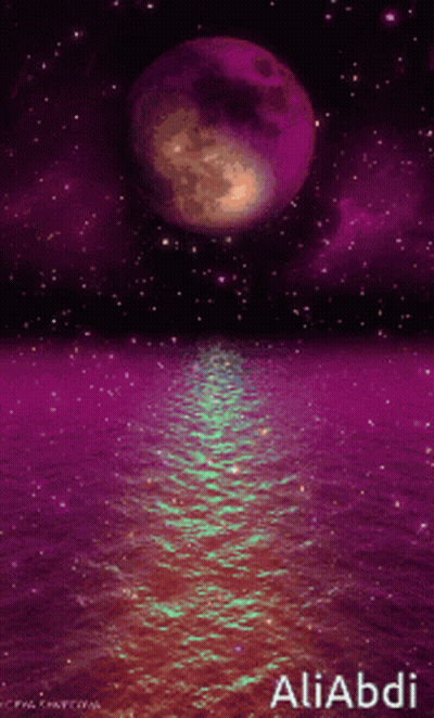 A Picture Of A Full Moon Over A Body Of Water GIF