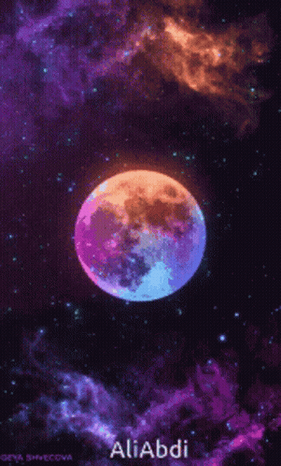 A Picture Of A Full Moon With The Name Aliabdi Written Below It GIF