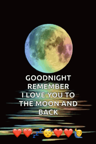 A Picture Of A Full Moon With The Words " Goodnight Remember I Love You To The Moon And Back " On It GIF