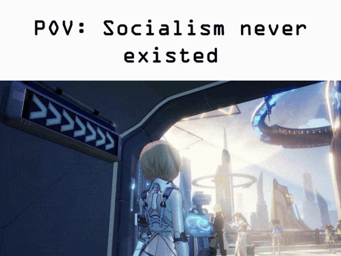 A Picture Of A Futuristic City With A Caption That Says Socialism Never Existed GIF