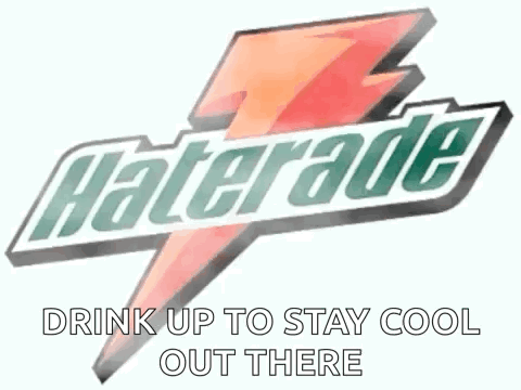 A Picture Of A Gatorade Logo With A Lightning Bolt And The Words `` Drink Up To Stay Cool Out There '' . GIF