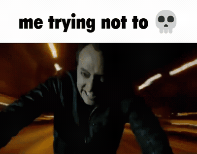 A Picture Of A Ghost Rider With The Words " Me Trying Not To " Below Him GIF