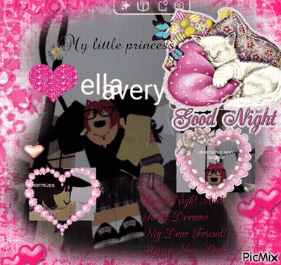 A Picture Of A Girl And A Cat With The Words " My Little Princess " And " Good Night " GIF