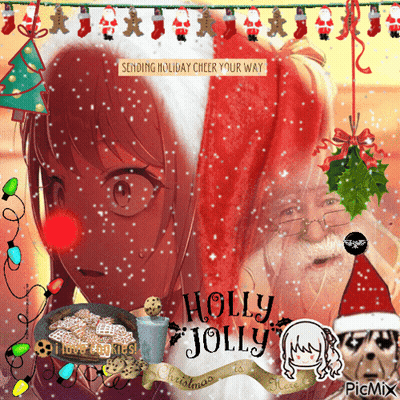 A Picture Of A Girl And Santa Claus With Holly Jolly Christmas Written On The Bottom GIF