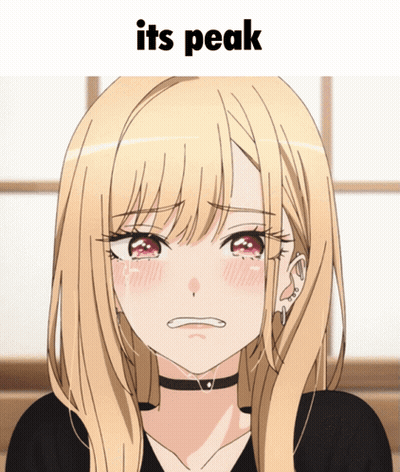 A Picture Of A Girl Crying With The Words " Its Peak " Above Her GIF