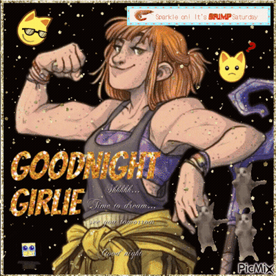 A Picture Of A Girl Flexing Her Muscles With The Words Goodnight Girlie GIF