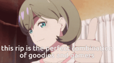 A Picture Of A Girl Giving A Thumbs Up With The Words This Rip Is The Perfect Combination Of Goodies And Gamers GIF
