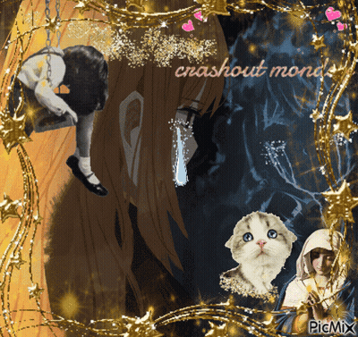 A Picture Of A Girl Hanging From A Chain With The Words Crashout Monde Written On The Bottom GIF
