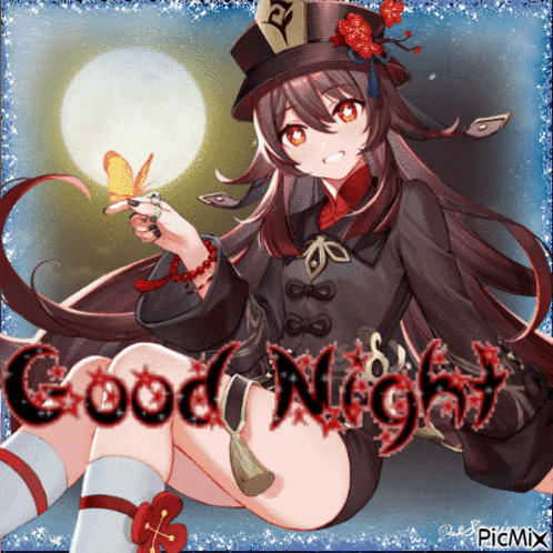 A Picture Of A Girl Holding A Butterfly With The Words Good Night Below Her GIF