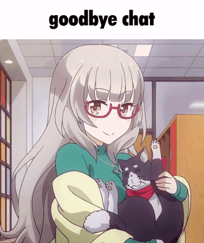 A Picture Of A Girl Holding A Cat With The Words Goodbye Chat Below Her GIF