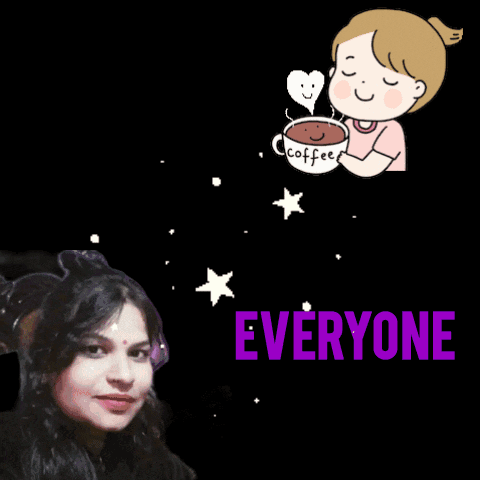 A Picture Of A Girl Holding A Cup Of Coffee And The Words Good Morning Everyone Simi GIF