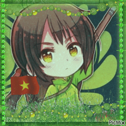 A Picture Of A Girl Holding A Flag With A Star On It GIF