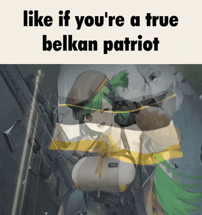 A Picture Of A Girl Holding A Gun With The Words Like If You 'Re A True Belkan Patriot GIF