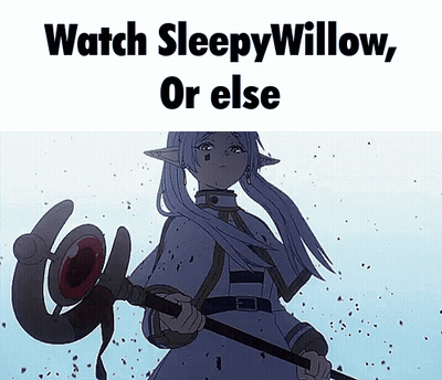 A Picture Of A Girl Holding A Staff With The Words Watch Sleepy Willow Or Else GIF
