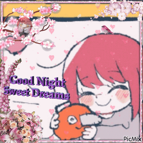 A Picture Of A Girl Holding A Stuffed Animal With The Words Good Night Sweet Dreams GIF