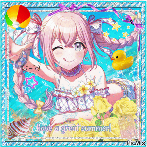 A Picture Of A Girl In A Bikini With The Words " Have A Great Summer " On The Bottom GIF