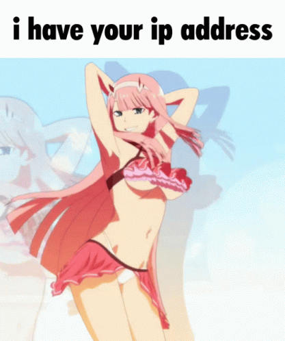 A Picture Of A Girl In A Bikini With The Words " I Have Your Ip Address " Below Her GIF