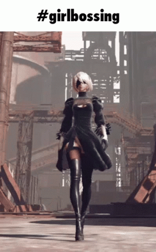 A Picture Of A Girl In A Black Dress With The Words #Girlbossing GIF