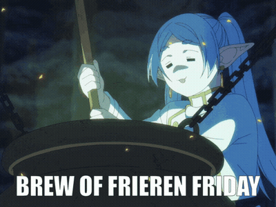 A Picture Of A Girl In A Cauldron With The Words Brew Of Frieren Friday GIF
