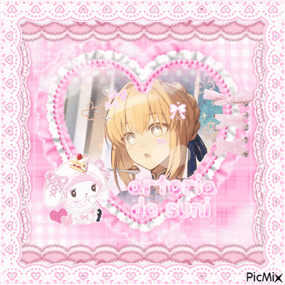 A Picture Of A Girl In A Heart With The Name Artoria De Suni GIF