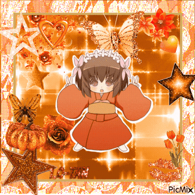 A Picture Of A Girl In A Kimono With Flowers And Butterflies Surrounding Her GIF