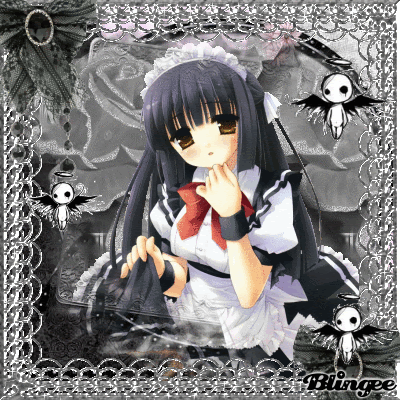 A Picture Of A Girl In A Maid Outfit With The Word Blingee On The Bottom Right GIF