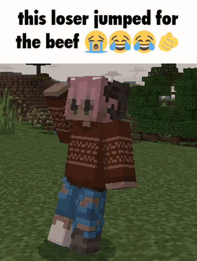 A Picture Of A Girl In A Sweater With A Caption That Says This Loser Jumped For The Beef GIF