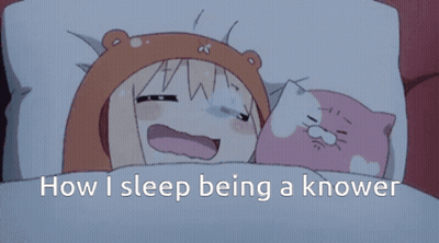 A Picture Of A Girl Laying In Bed With The Words How I Sleep Being A Knower Below Her GIF