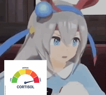 A Picture Of A Girl Next To A Picture Of A Cortisol Gauge GIF