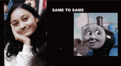 A Picture Of A Girl Next To A Picture Of Thomas GIF