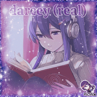 A Picture Of A Girl Reading A Book With Darcey Real Written Above Her GIF