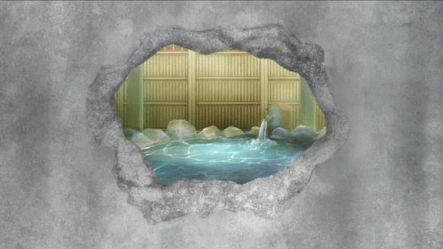 A Picture Of A Girl 'S Face Is Behind A Hole In The Wall GIF