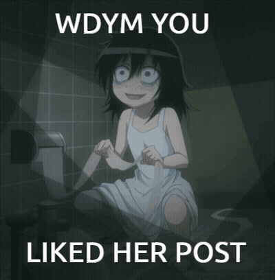 A Picture Of A Girl Sitting On A Toilet With The Words Wdym You Liked Her Post Below Her GIF