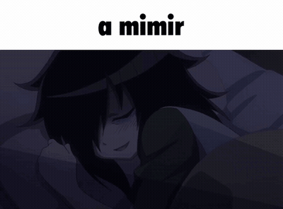 A Picture Of A Girl Sleeping With The Words " A Mimir " Above Her GIF