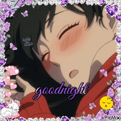 A Picture Of A Girl Sleeping With The Words Goodnight In The Corner GIF