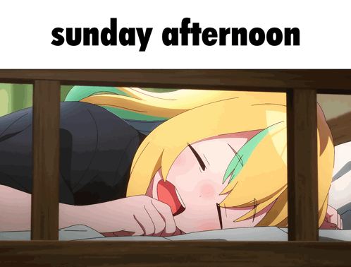 A Picture Of A Girl Sleeping With The Words Sunday Afternoon Below It GIF