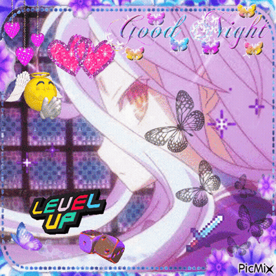 A Picture Of A Girl Surrounded By Butterflies With The Words Level Up On The Bottom GIF