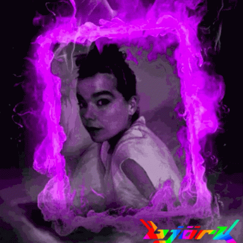 A Picture Of A Girl Surrounded By Purple Flames And The Word Starz On The Bottom GIF